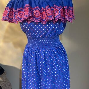 Lilly Pulitzer Royal Blue One-Shoulder Dress with Pink Embroidery